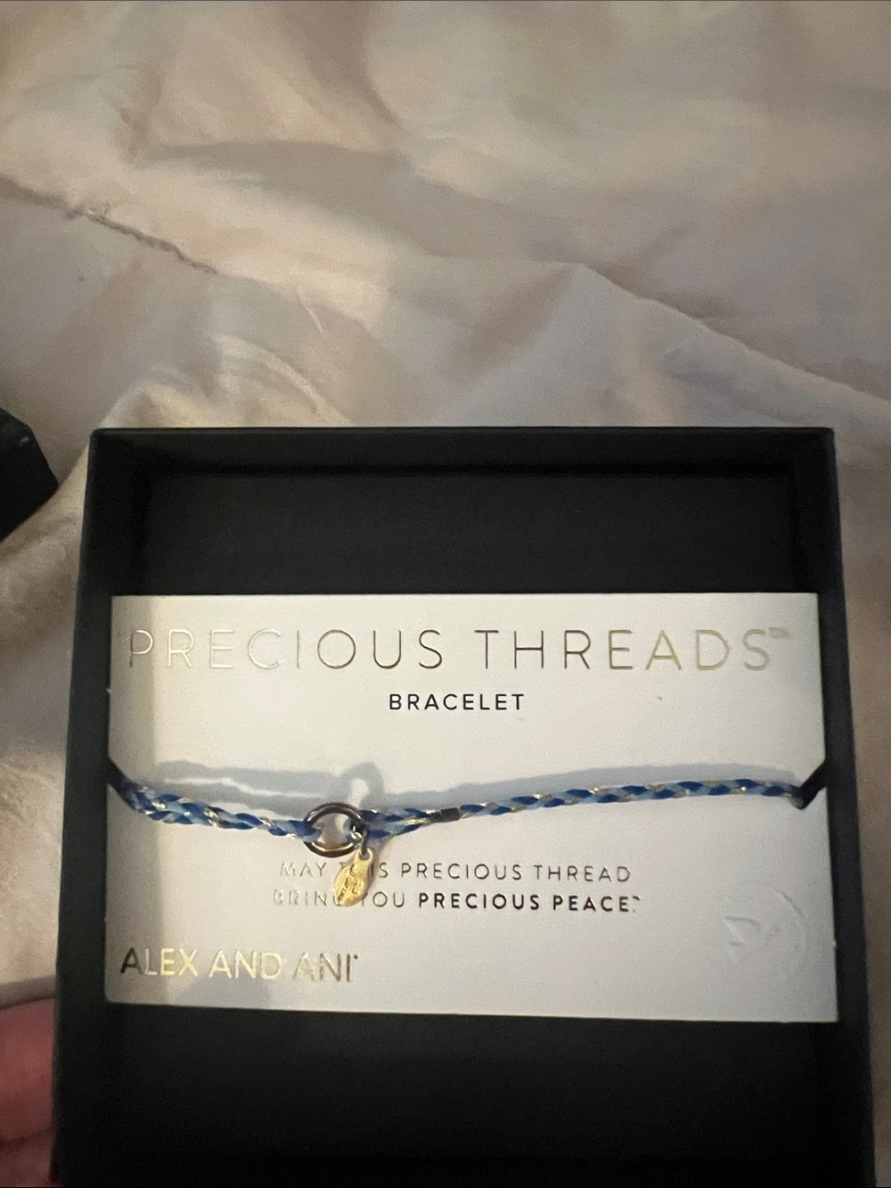 Alex and Ani Blue and White Braided Precious Threads Bracelet with Gold Charm